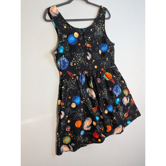Retrolicious Black Fit & Flare Space Print Sleeveless Dress L Planets Galaxies - Picture 8 of 10